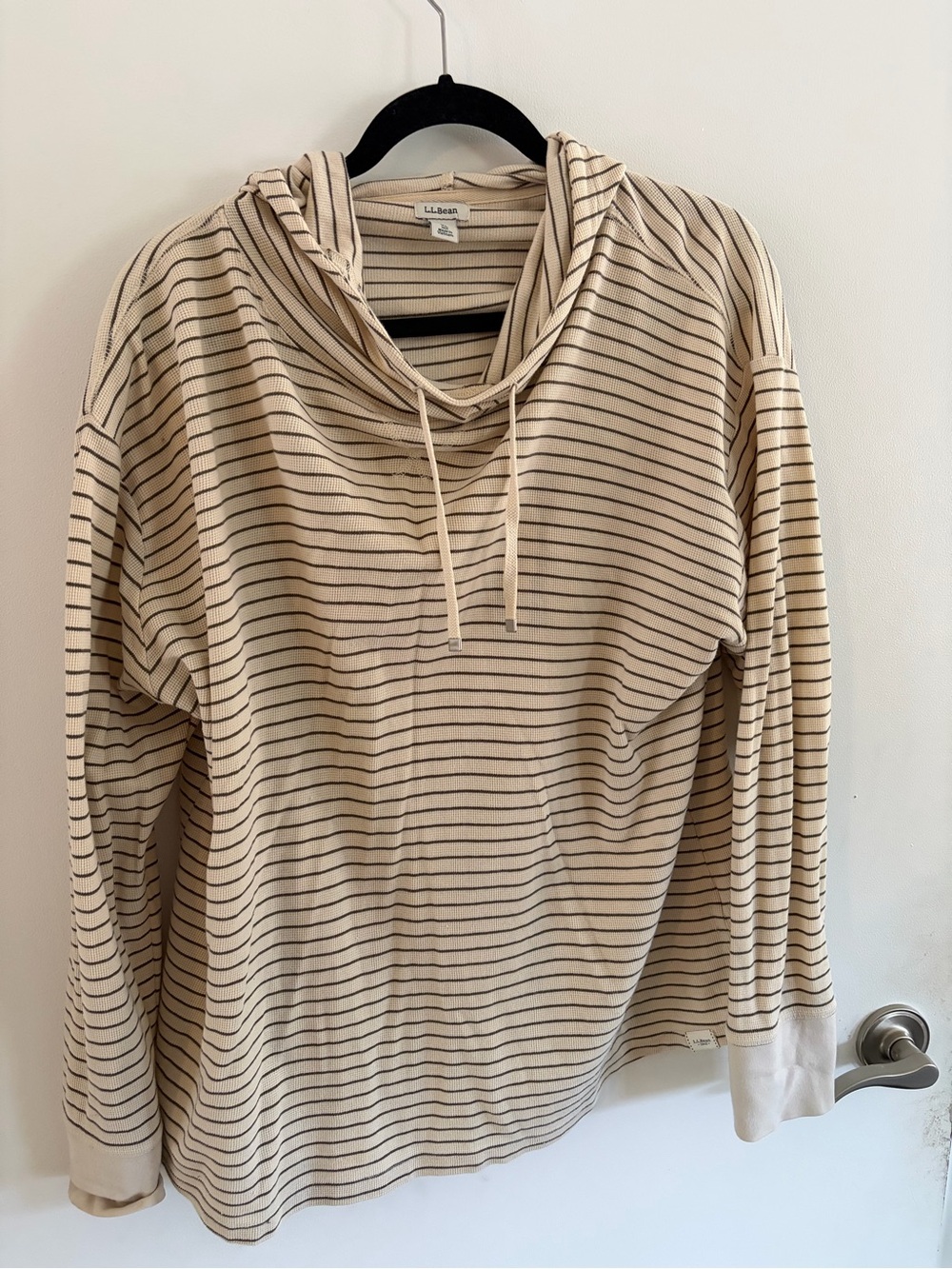 L.L.Bean Tan and Black Striped Pullover Hoodie